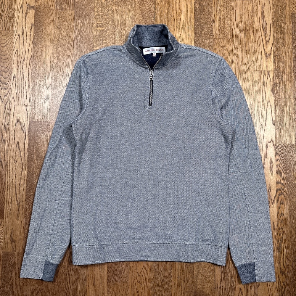Orlebar Brown Cagney Pique 1/4 Zip Blue White Sweatshirt Mens Small